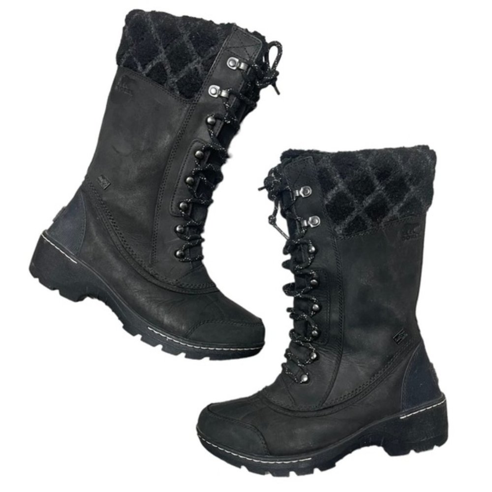 Sorel Women's Tall Whistler Black Leather Winter Boots Waterproof -32c Size 6.5